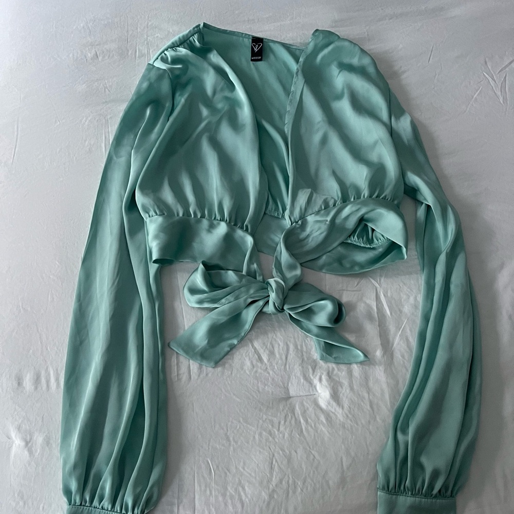 Windsor Light Green Tie-Front Blouse